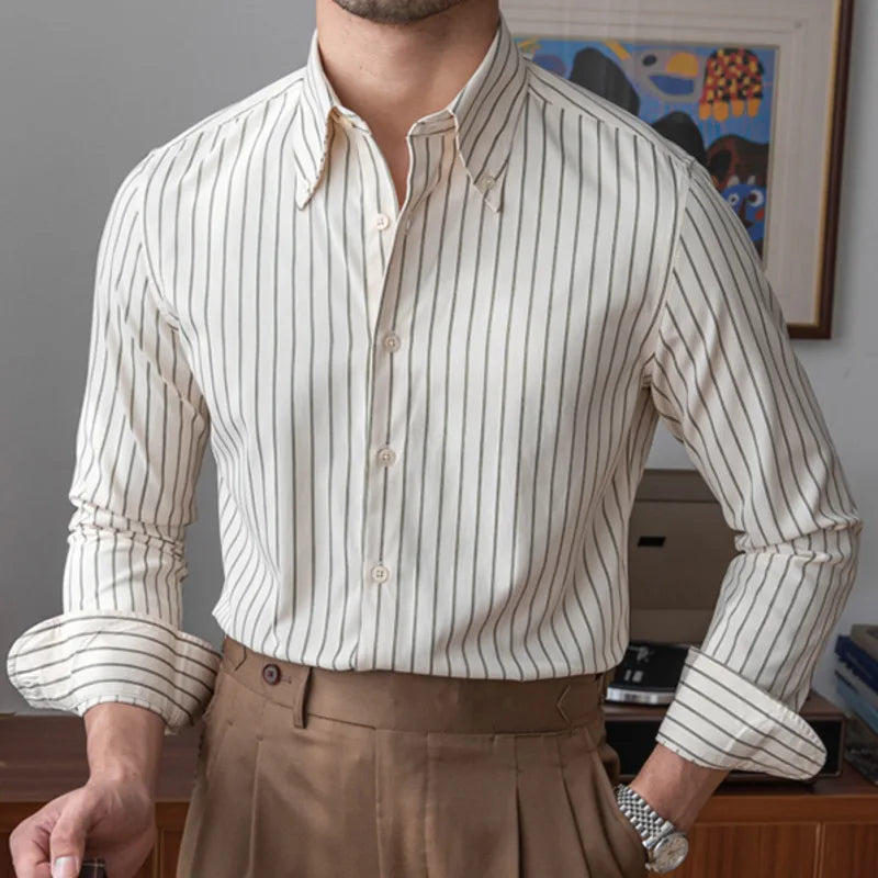 Camisa Social Listrada de Algodão Masculina Kingsmen KM056