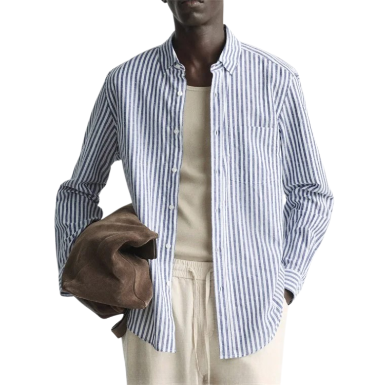 Camisa Masculina em Linho Listrada Kingsmen KM358