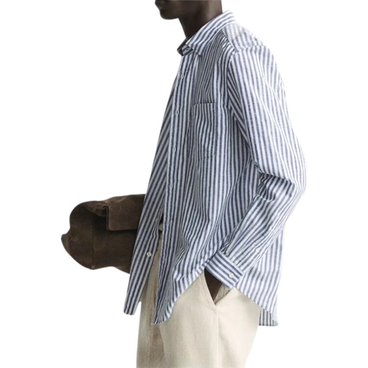 Camisa Masculina em Linho Listrada Kingsmen KM358